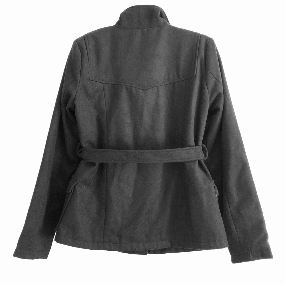 Outer Edge Peacoat Jacket L NWT Thick Knit Black Waist Tie Warm Winter Cozy Fall - Picture 4 of 8